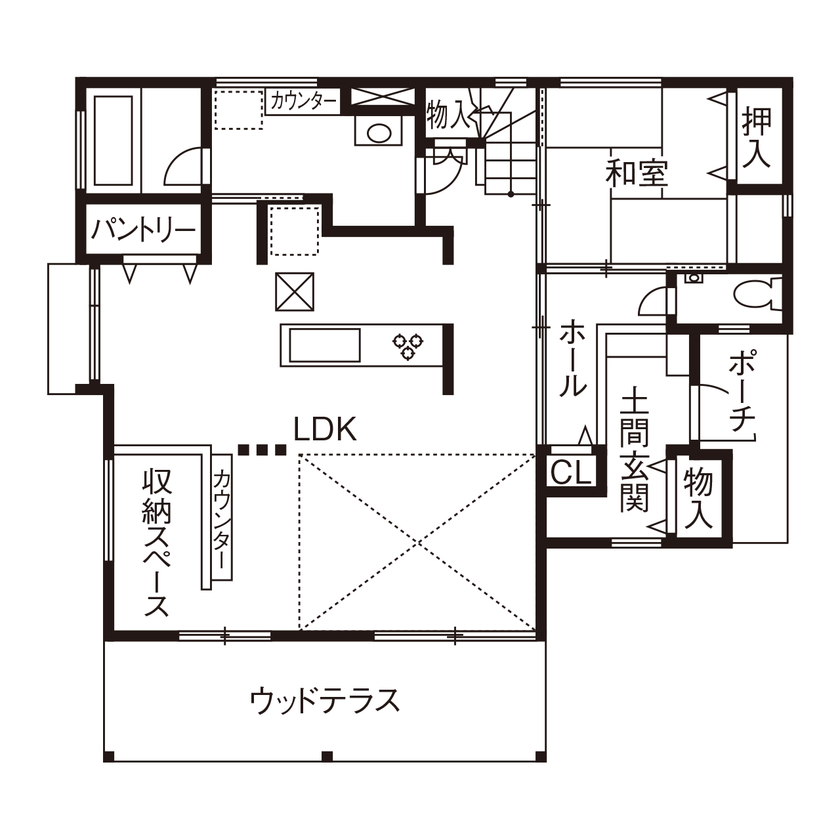 埼玉の平屋　アップルホーム 【2000～2499万円】温度差がほとんどない全館空調。外張り断熱との相乗効果で夏も冬も素足で過ごせて、快適の間取り図（2LDK）１階