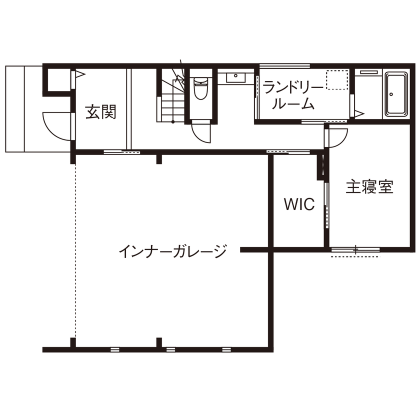 あおぞらホーム 【奈良県/3000万円台/間取り図】黒壁×杉板のコントラストがカッコいい、ビルトインガレージのある家の間取り図（3LDK）1階