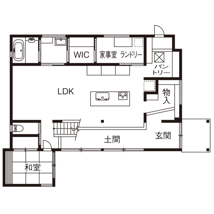 あおぞらホーム 【天理市/2000万円台/間取り図あり】自然光がたっぷりと降り注ぐ、リビングとひとつながりの土間のある家の間取り図（５LDK）1階