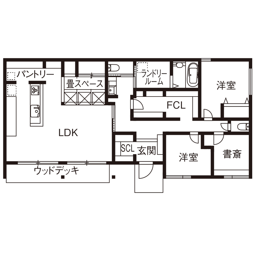 あおぞらホーム 【奈良県/2000万円台/間取り/平屋】通り抜けできるファミリークローゼットが家の真ん中に。快適動線の平屋の間取り図（3LDK）1階