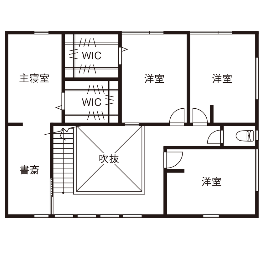 あおぞらホーム 【天理市/3000万円台/間取り図あり】吹き抜けを見上げると「あおぞら」が見える、陽だまりリビングのある家の間取り図（４LDK＋書斎）2階