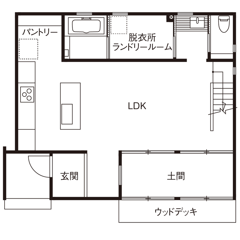 あおぞらホーム 【天理市/3000万円台/SE構法/間取り図あり】光や風が行き渡り、伸びやかに暮らす「土間リビング」のある家の間取り図（3LDK）1階