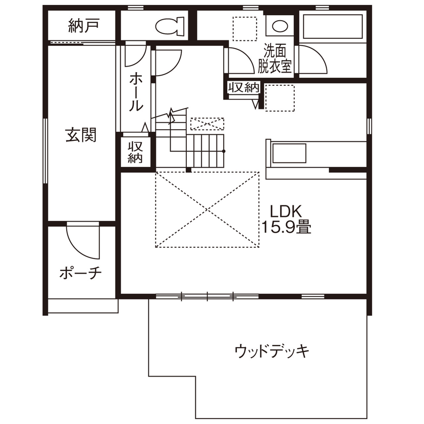 デワホーム 【山形市/2000万円台前半/3LDK/間取り図有/バルコニー/アウトドア】あたたかな木目を活かしたハンサムな家の間取り図（3LDK）1階