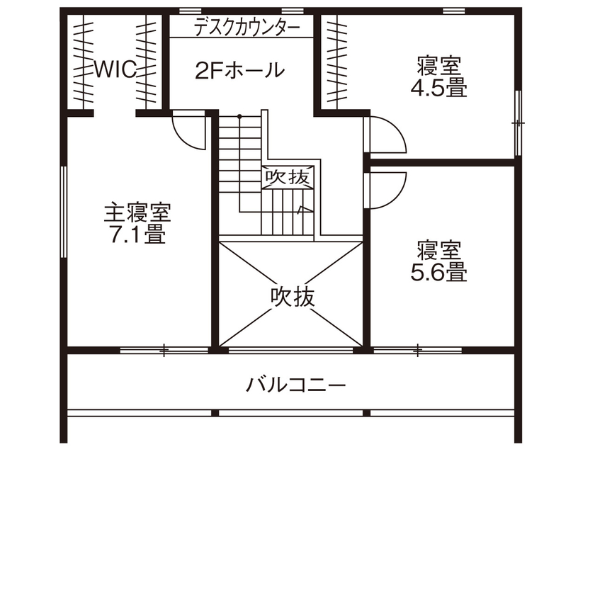 デワホーム 【山形市/2000万円台前半/3LDK/間取り図有/バルコニー/アウトドア】あたたかな木目を活かしたハンサムな家の間取り図（3LDK）2階