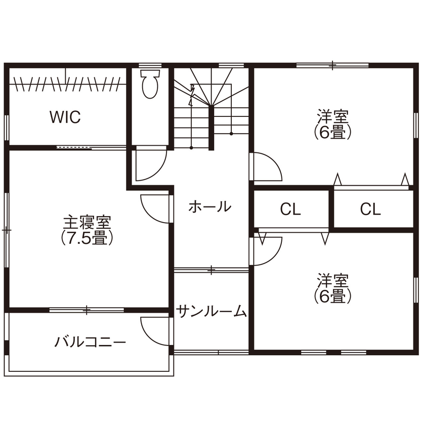 デワホーム 【寒河江市／2000万円台前半／3LDK／間取り図有／収納充実】メリハリのある北欧テイストの家の間取り図（3LDK）2階