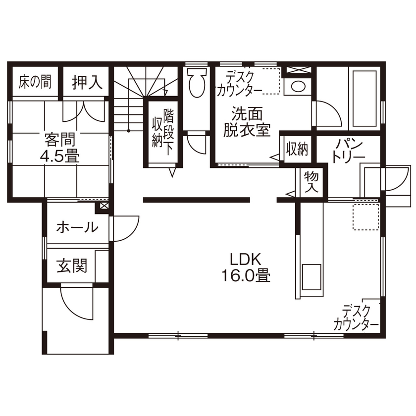 デワホーム 【天童市／2000万円台前半／4LDK／間取り図有/カップボード】デザイン重視。オシャレなカフェのような家の間取り図（4LDK）1階