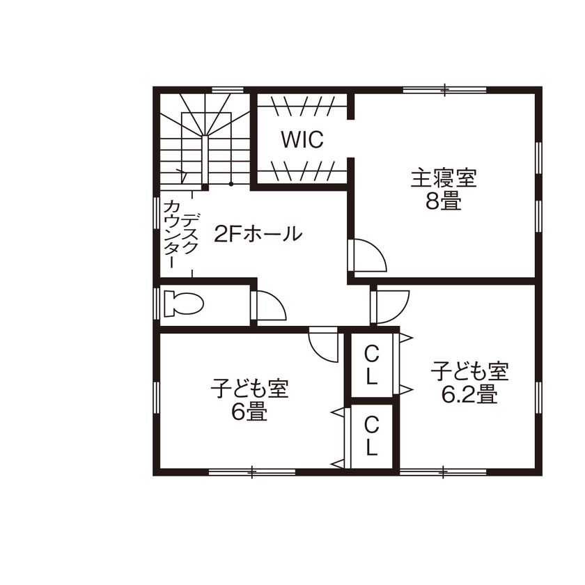 デワホーム 【天童市／2000万円台前半／4LDK／間取り図有/カップボード】デザイン重視。オシャレなカフェのような家の間取り図（4LDK）2階