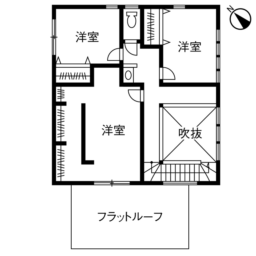 ヤマダホームズ 吹き抜けがひときわの開放感を生む大空間のLDKで、大らかに子育てを楽しむ住まいの間取り図（5K以上）2階