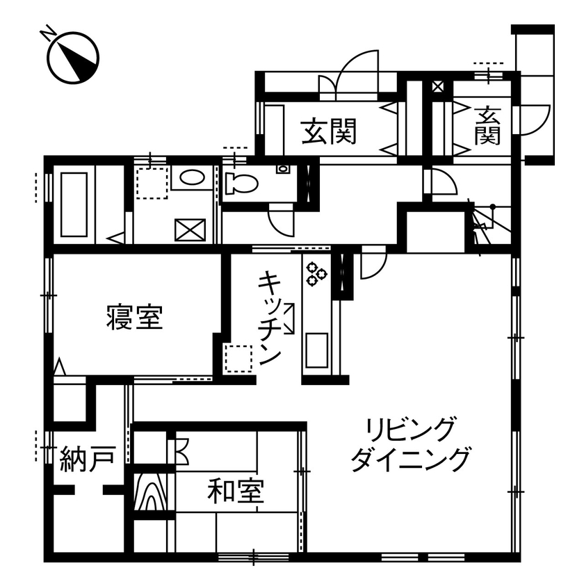 ヤマダホームズ 生活スペースを分けて、お互いのプライバシーを大切にした二世帯住宅で、快適な暮らしを実現の間取り図（5K以上）1階
