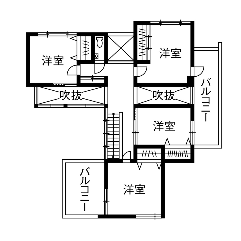 ヤマダホームズ ガラス張りのプライベートエリアに溢れる開放感！プライバシーを守られながら自然の光と家族の絆を感じる家の間取り図（5K以上）2階