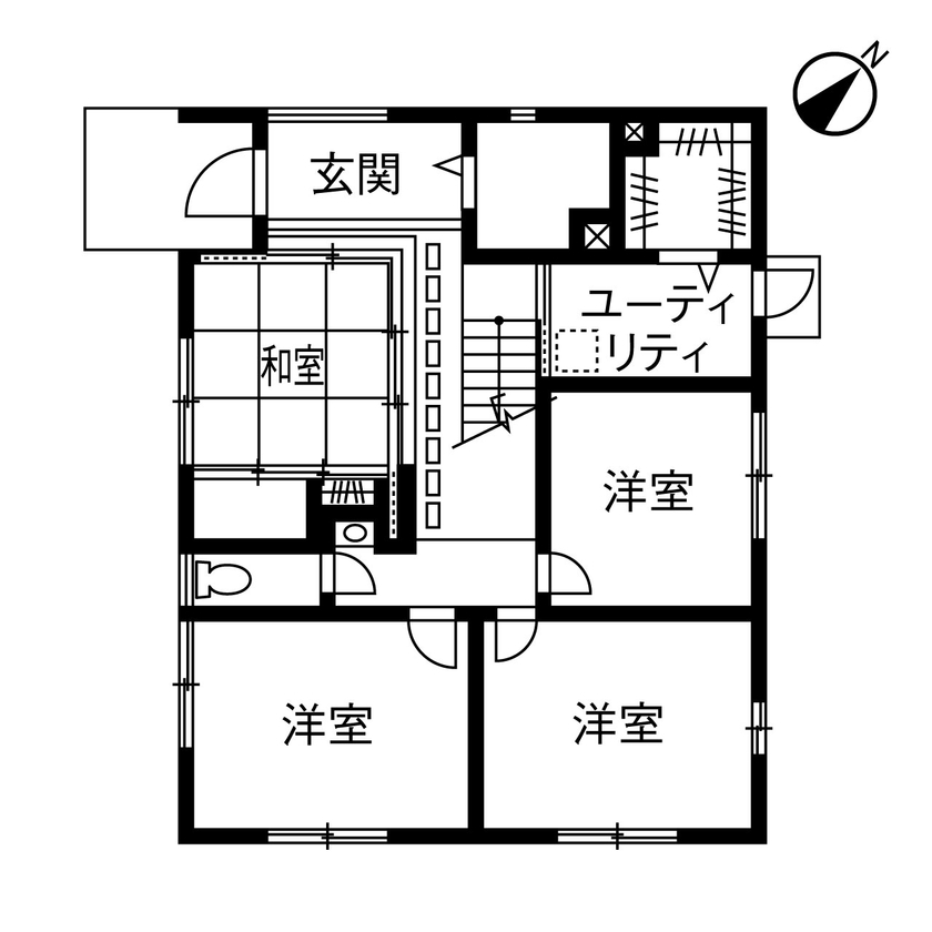ヤマダホームズ 古民家風の1階と、シンプルモダンな2階リビングの、和とモダンが美しく調和した住まいの間取り図（4LDK）1階