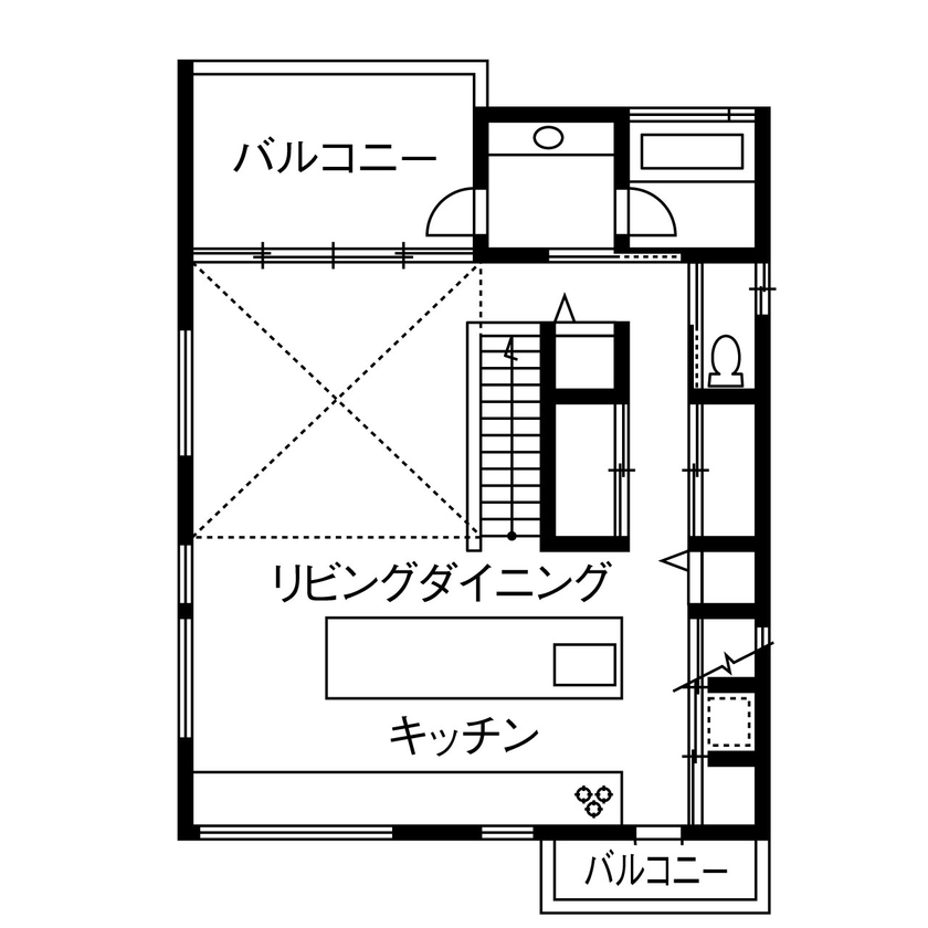 ヤマダホームズ 古民家風の1階と、シンプルモダンな2階リビングの、和とモダンが美しく調和した住まいの間取り図（4LDK）2階