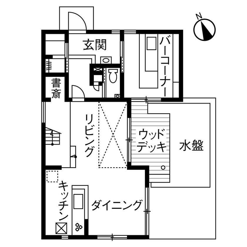 ヤマダホームズ 【3000万円台】【間取り図あり】外に閉じ内に開く、夢と個性が満載の家の間取り図（4LDK）1階