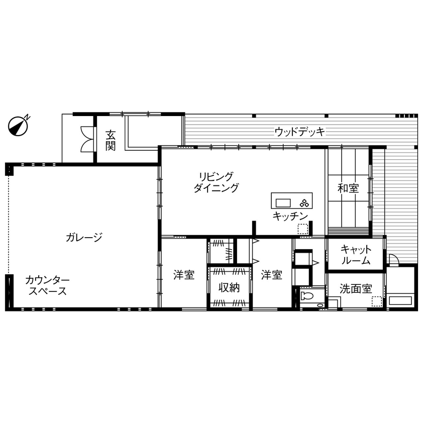 ヤマダホームズ 薪ストーブのあるリビングで、愛車を眺めながら仲間と過ごす夢を実現の間取り図（4LDK）1階