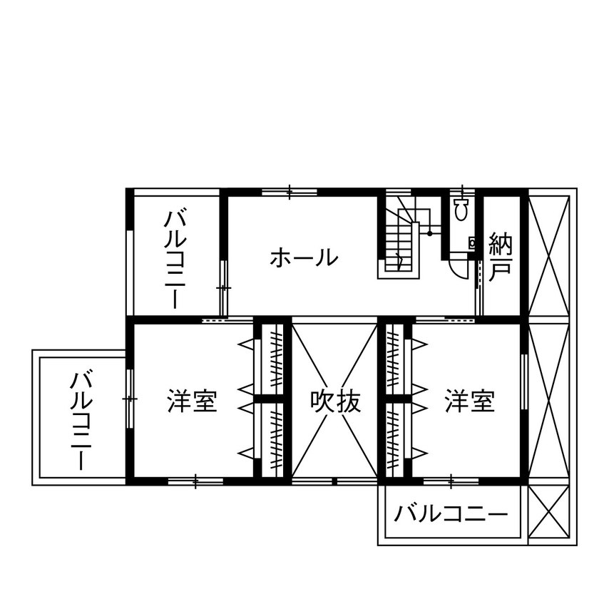ヤマダホームズ 天井高5.4mの吹抜け＋ダウンリビングが開放感たっぷりのくつろぎを生む、白くモダンな住まいの間取り図（4LDK）2階