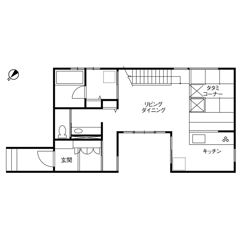 ヤマダホームズ 共働きの2人が帰宅後にホッとくつろげる、畳コーナーと中庭のある和モダンの家の間取り図（2LDK）1階