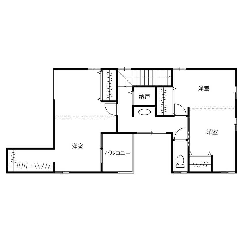 ヤマダホームズ 共働きの2人が帰宅後にホッとくつろげる、畳コーナーと中庭のある和モダンの家の間取り図（2LDK）2階