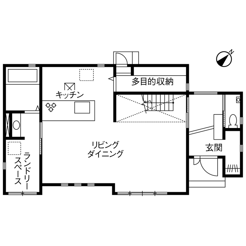 ヤマダホームズ 細部まで選び抜いて「すっきり」を追求した、シンプル間取りのモノトーン空間の間取り図（3LDK）1階