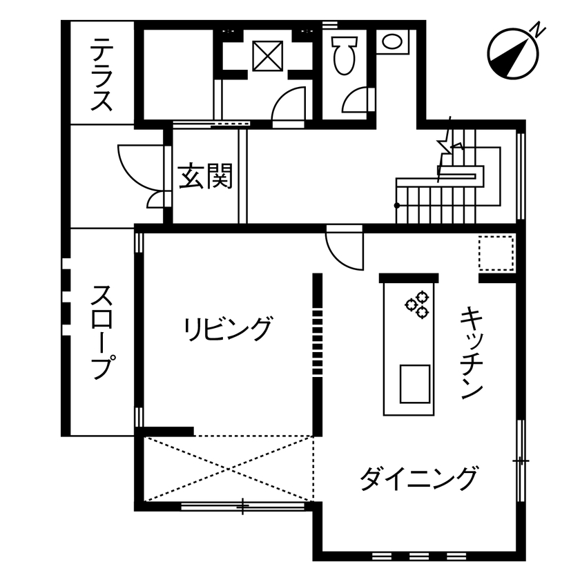 ヤマダホームズ 細部までこだわってすっきりと。設計士と二人三脚で、思い描いた通りの住まいが完成の間取り図（2LDK）1階