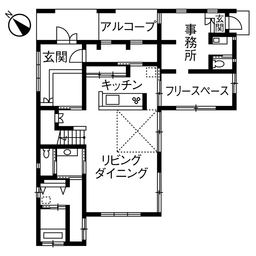 ヤマダホームズ 機能的な動線と収納のアイデアが光る、大屋根の家の間取り図（5K以上）1階
