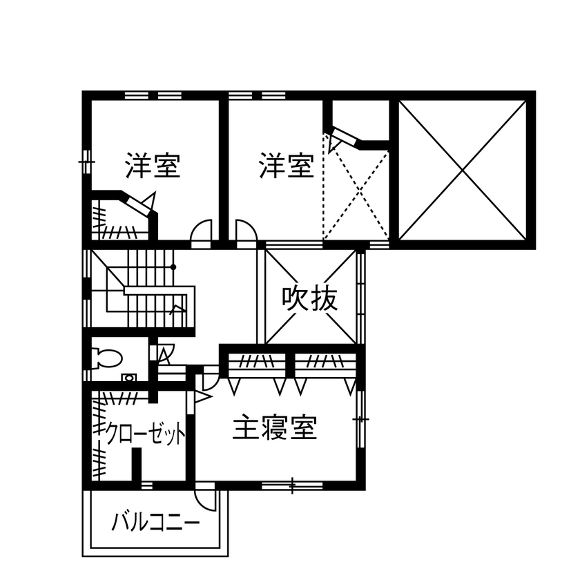 ヤマダホームズ 機能的な動線と収納のアイデアが光る、大屋根の家の間取り図（5K以上）2階
