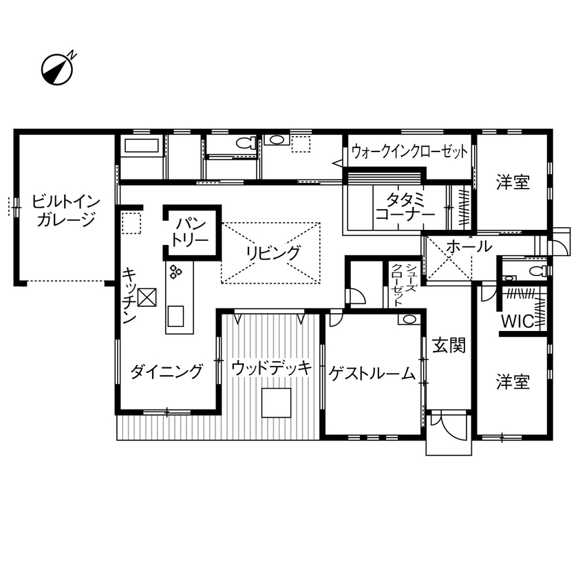 ヤマダホームズ 効率的な動線でスマートに暮らせる平屋の間取り図（3LDK）1階