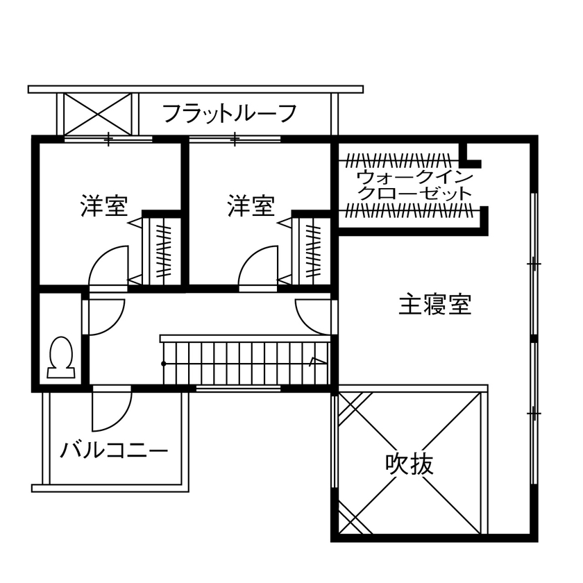 ヤマダホームズ 「石の箱」のように閉じた建物の中で、光と風を浴びながら開放的に暮らすの間取り図（3LDK）2階