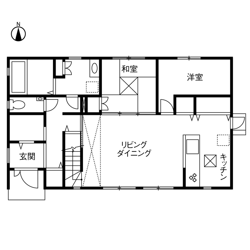 ヤマダホームズ 「スタイリッシュであること」を意識しながら、コミュニケーション充実の工夫を満載の間取り図（4LDK）1階