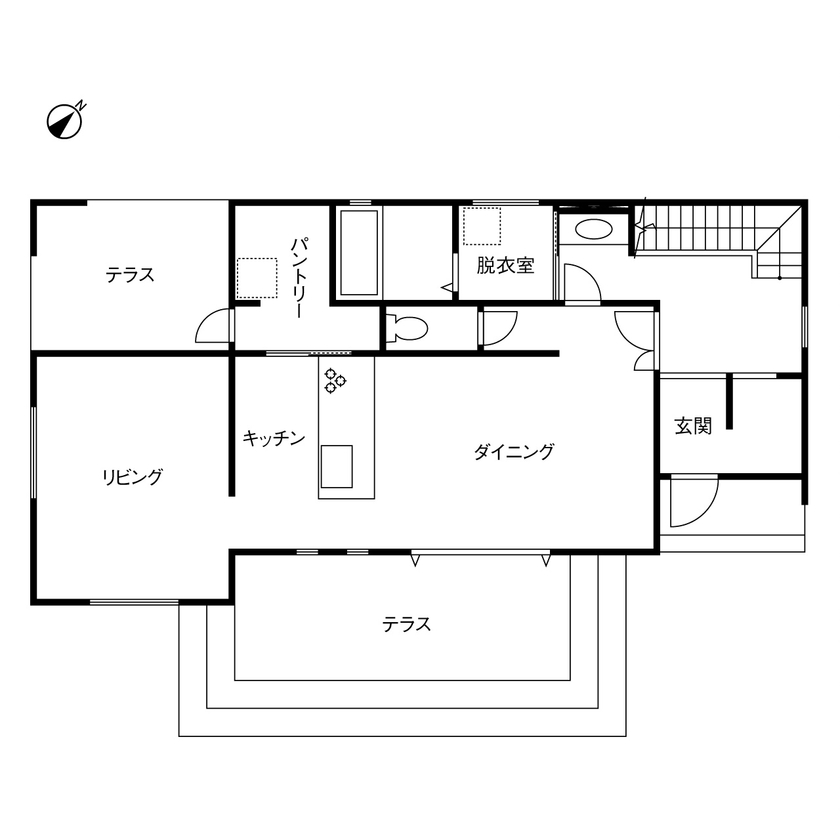 ヤマダホームズ 家族が囲むダイニングが主役。モノトーンの空間にグリーンが映えるの間取り図（4LDK）1階