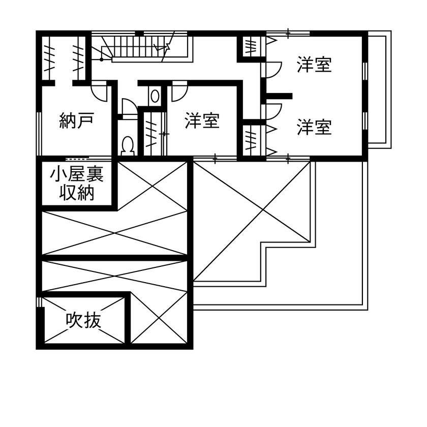 ヤマダホームズ カーテンレスでのびのびと暮らす中庭のある住まいの間取り図（3LDK）2階