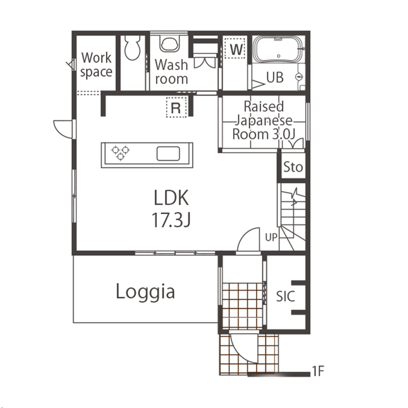 愛される「LDK」iiMA by VISIO 【キッチン/LDK/家事ラク/子育てラク/間取り有】 どこにいても家族を感じられる。 陽だまりに包まれる家の間取り図（3LDK+WIC+SIC）1階