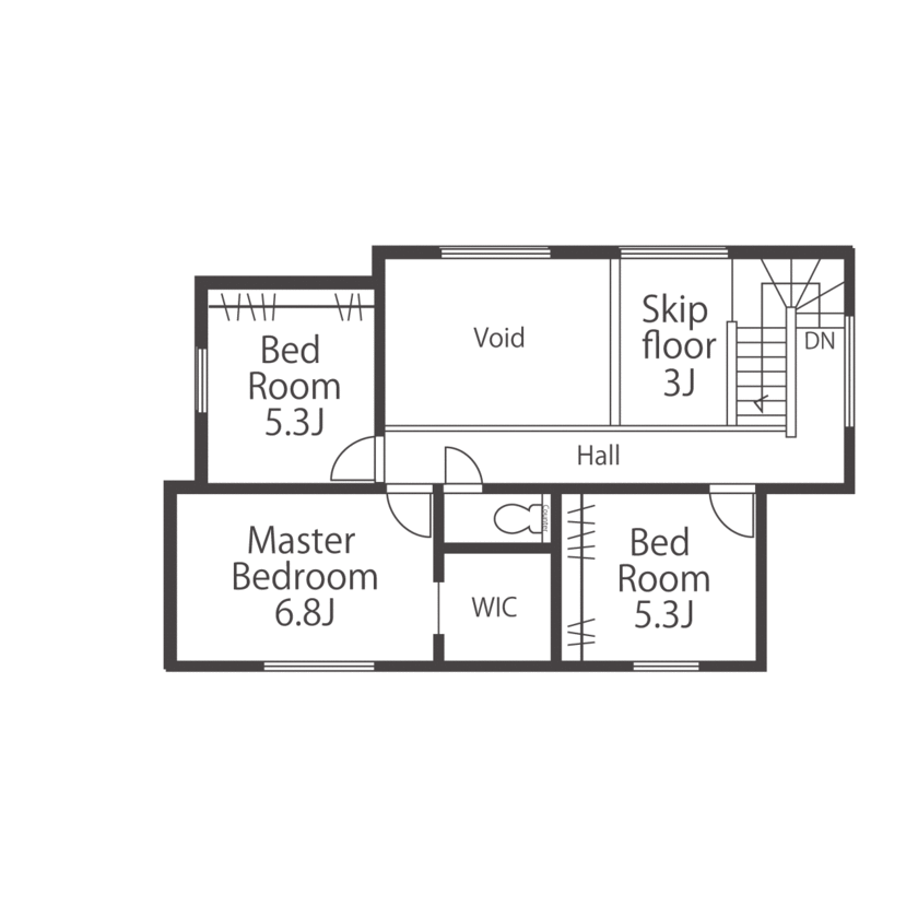 愛される「LDK」iiMA by VISIO 【吹抜/スキップフロア/高性能/間取図有】陽光が広がる明るいLDK！スキップフロアが家族の会話を自然に育むの間取り図（4LDK）2階