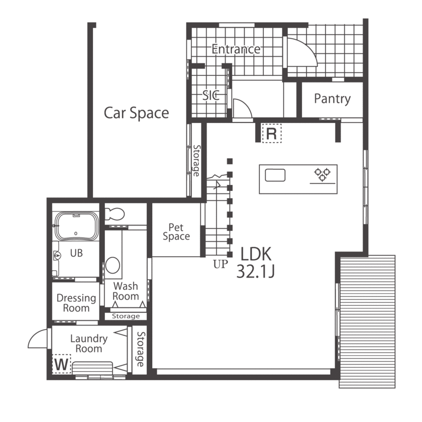 愛される「LDK」iiMA by VISIO 【ビルトインガレージ／ペット／間取図有】日常を贅沢に演出するラグジュアリーデザインのガレージハウスの間取り図（4LDK）1階