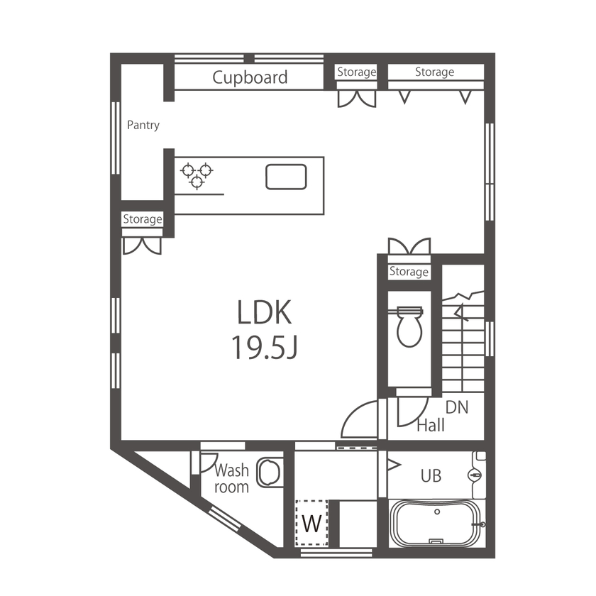 愛される「LDK」iiMA by VISIO 【2階リビング／20坪台／間取図有】変形地をムダなく活用！デッドスペースを収納に充て、広々LDKを実現の間取り図（3LDK＋WIC＋SIC）2階