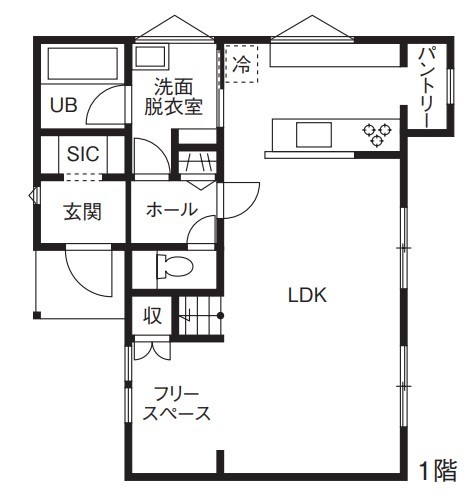 日栄商事 北欧デザインと家事楽回遊動線の見た目と実用性を兼ね備えたこだわりの家を2000万円以内で実現の間取り図（3LDK）１階