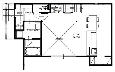 日栄商事 【1500～1999万円】リビングの抜け感・窓の配置にもこだわった愛犬とともに快適に過ごす家の間取り図（3LDK）1階