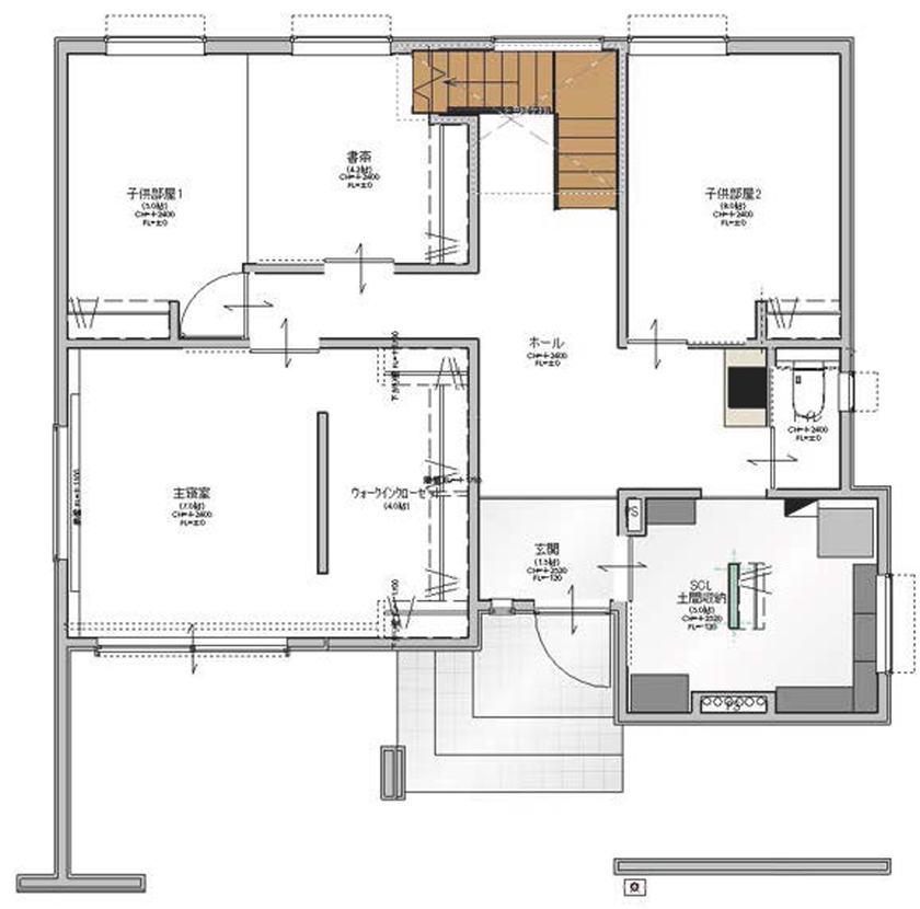 Gハウス 【大阪府/高気密高断熱/ハイグレード】住宅性能、デザイン、家事動線など、すべてを極めた珠玉の邸宅の間取り図（3LDK＋書斎＋収納）1階