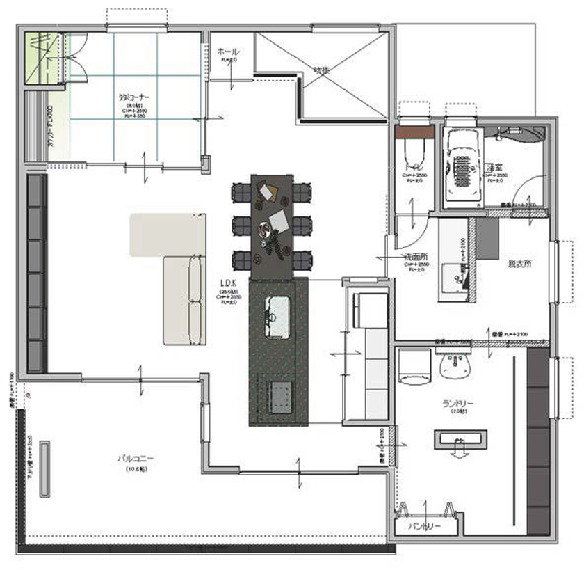 Gハウス 【大阪府/高気密高断熱/ハイグレード】住宅性能、デザイン、家事動線など、すべてを極めた珠玉の邸宅の間取り図（3LDK＋書斎＋収納）2階