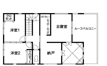 ヤマト住建 キッチンから家族みんなの様子が見える19畳超の広いLDKでも電気代は今のところO円！の間取り図（4LDK）２階