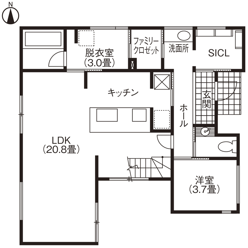 ヤマト住建 【ZEH/高耐震】冬でも半袖で快適。木の温もりあふれる空間で暮らす家の間取り図（4LDK）1階