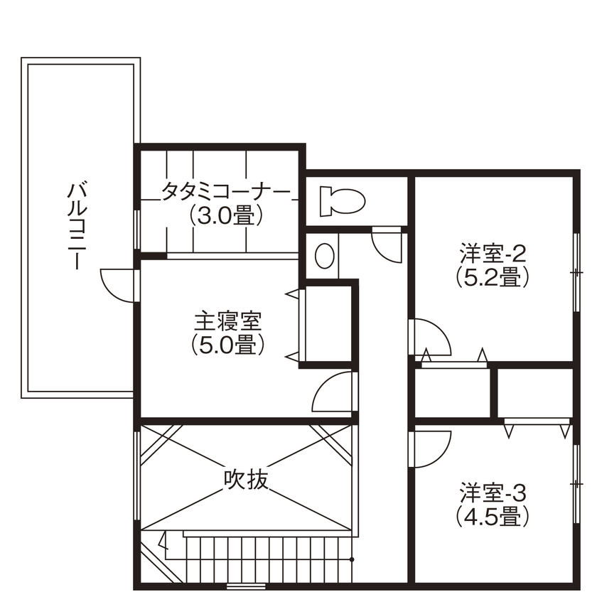 ヤマト住建 【４LDK/吹き抜け/家事ラク】家族との時間が増える、自然光あふれる吹き抜けリビングの間取り図（4LDK）2階
