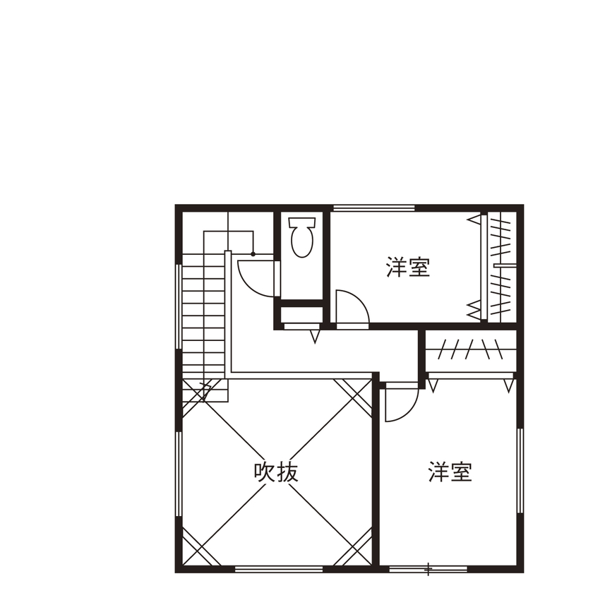 ヤマト住建 【吹き抜け/家事ラク】こだわりを詰め込んだ、アメリカンテイストの住まいの間取り図（2LDK）2階