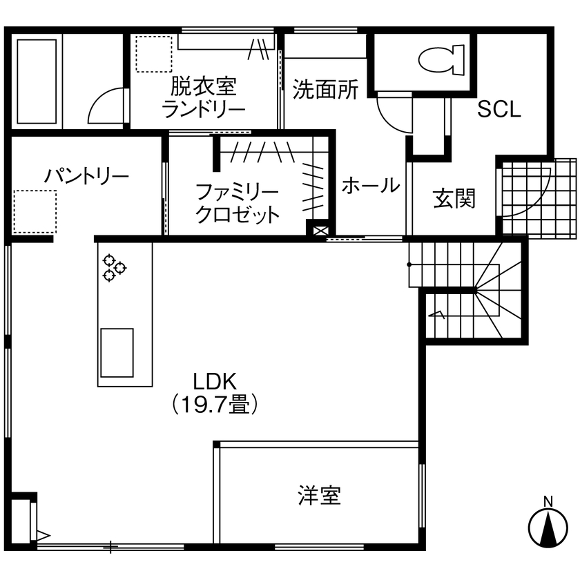 ヤマト住建 【省エネ／エアフローシステム】考え抜かれた回遊動線が叶えてくれる、ストレスフリーな毎日の間取り図（4LDK）1階