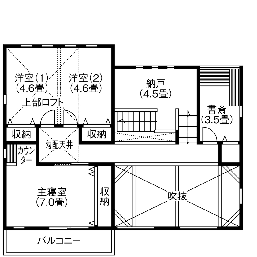 ヤマト住建 【スキップフロア/シアタールーム/吹き抜け】多層空間が愉しい！意匠性＆開放感にあふれた住まいの間取り図（3LDK）2階