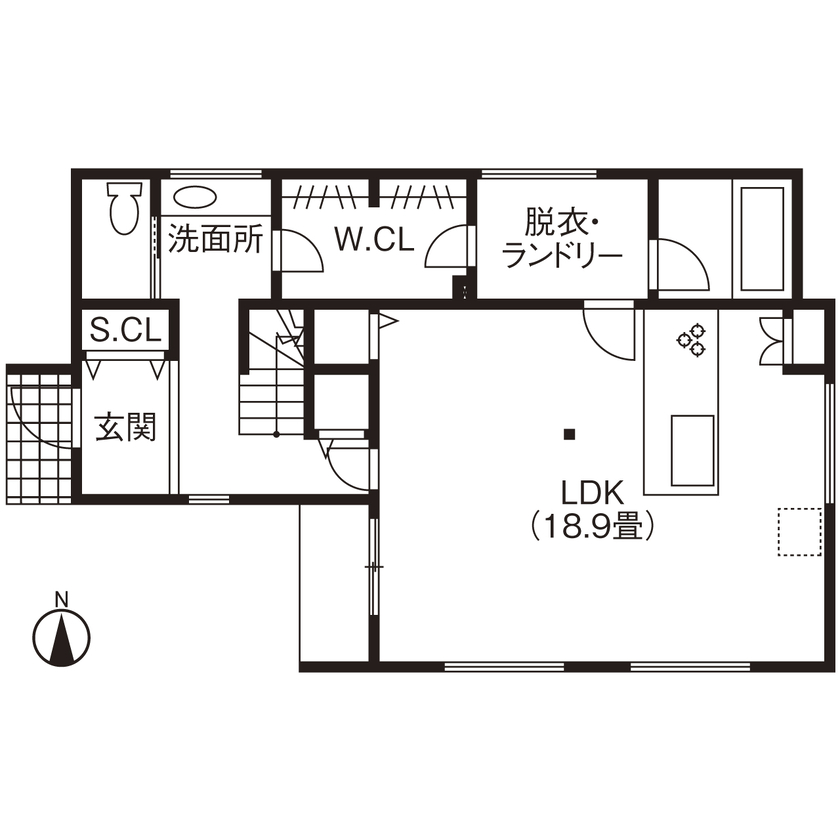 ヤマト住建 【回遊動線/家事ラク】家族みんなが集まりたくなる、優しさあふれるひろびろLDKの間取り図（3LDK）1階