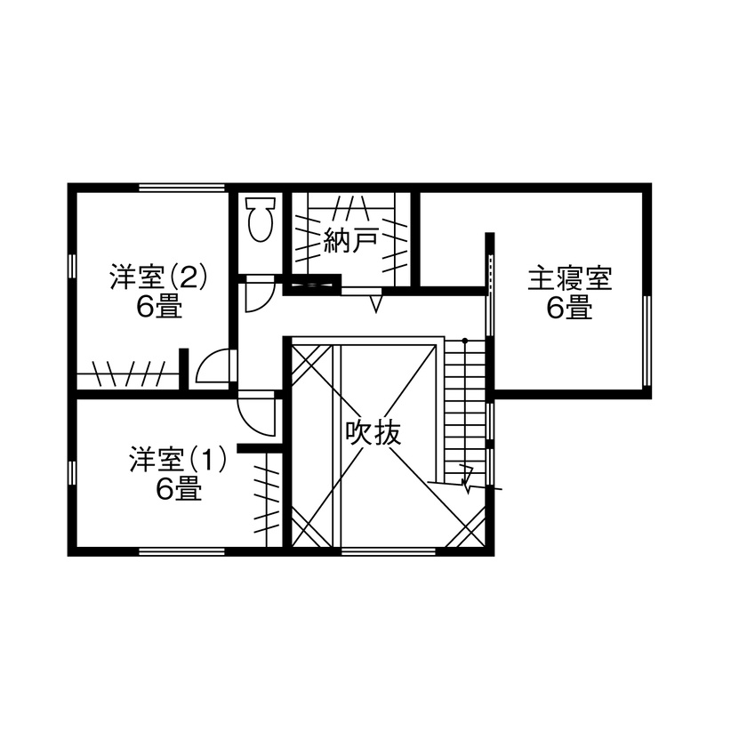 ヤマト住建 【吹き抜け／サロン経営】吹き抜け＆大きな窓が明るさをもたらす、大空間LDKの間取り図（4LDK）2階