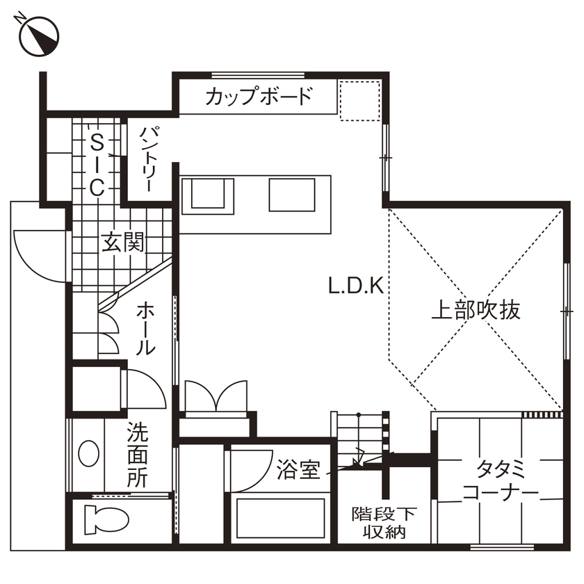 ヤマト住建 埼玉県南埼玉郡/全館換気空調システム「エコエアFine」/20帖超の吹抜けLDK/冬も半袖で過ごせる高性能な家の間取り図（3LDK）1階