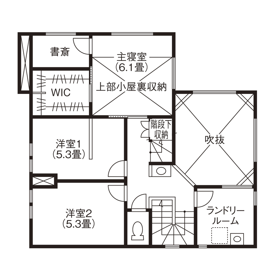 ヤマト住建 埼玉県南埼玉郡/全館換気空調システム「エコエアFine」/20帖超の吹抜けLDK/冬も半袖で過ごせる高性能な家の間取り図（3LDK）2階