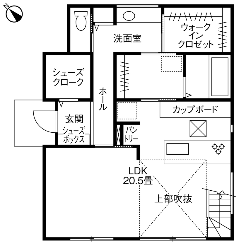 ヤマト住建 兵庫県加古川市/吹抜け/デザイン性も住み心地も実現。家で過ごす時間が何よりも幸せにの間取り図（3LDK）1階