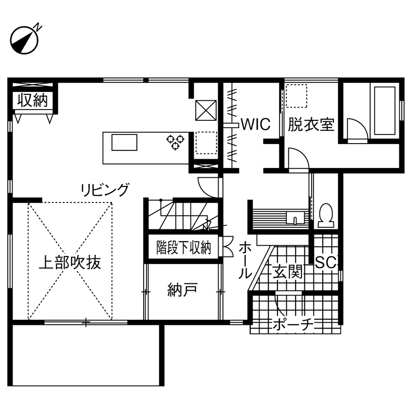 ヤマト住建 群馬県太田市/スキップフロアと大きなデッキが叶えた、理想の暮らしの間取り図（3LDK）1階